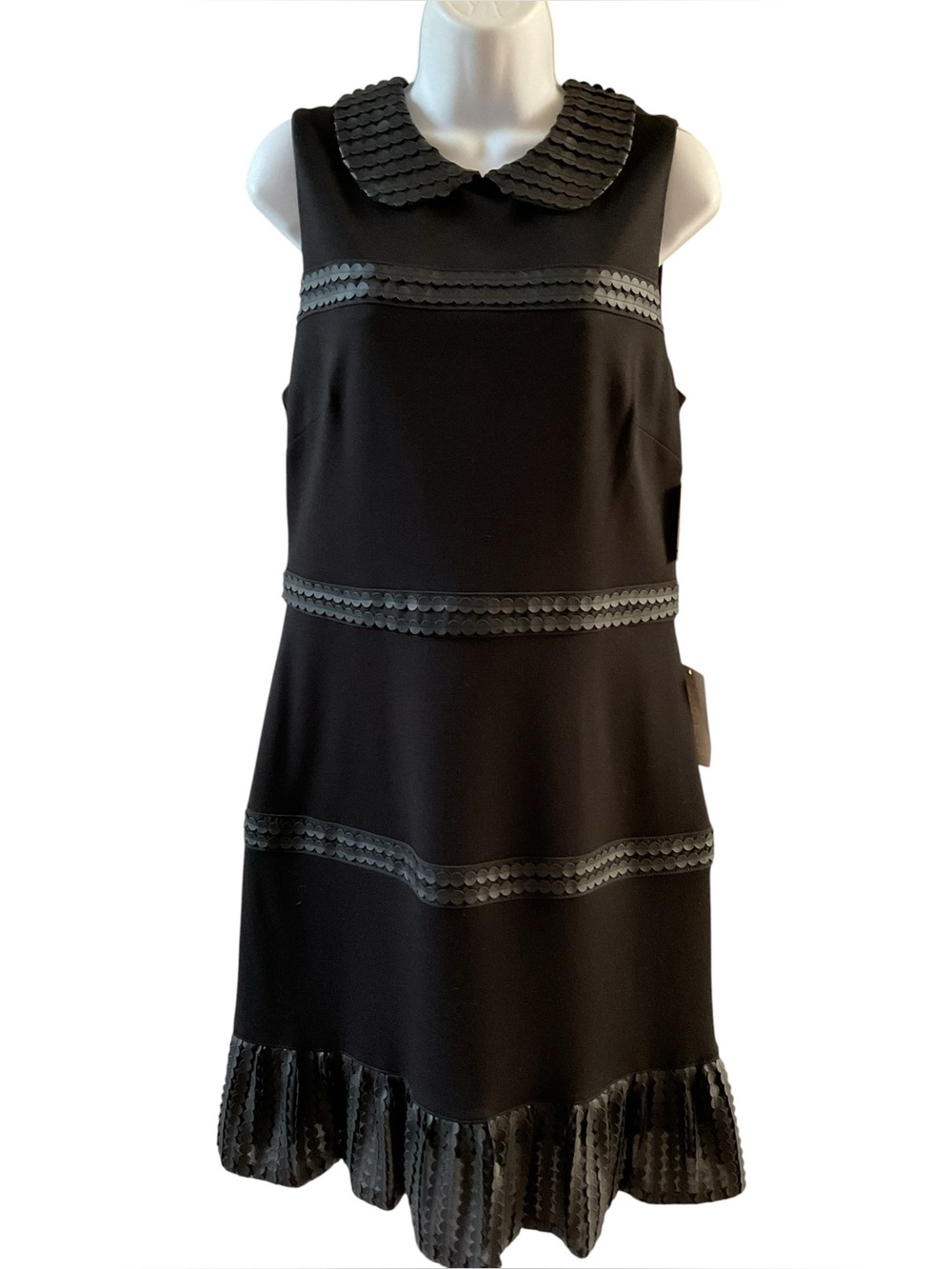 NWT Muse  Black Peter Pan Collar Cocktail Dress with Textured Trim Sz 12